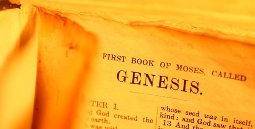 Close Up of Open Antique Book 'Genesis'