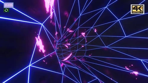 Neon Grid Tunnel with Glowing Particles Background Animation