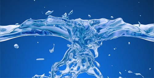 Fluid Water Splashes and Collides on Blue Background