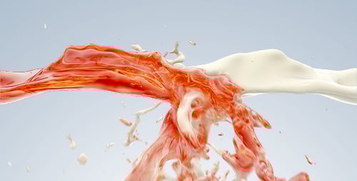 Red and Creamy Liquid Splashing and Mixing Abstract Animation