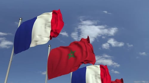Waving Morocco and France National Flags 3D Animation