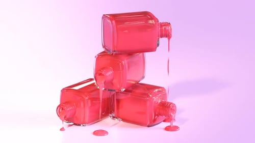 Fluid Pink Nail Polish Dripping from Bottles 3D Animation