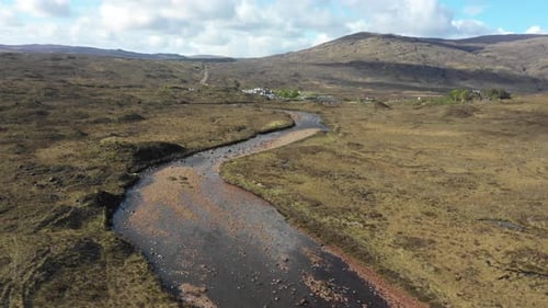Drone view of Sgrr nan Gillean mountain and Sligachan Waterfalls in the Isle
