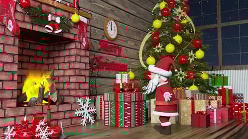 Animated Santa Dancing in Festive Christmas Room