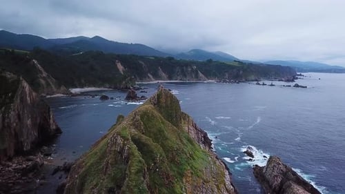 Aerial View of the Coastline, Cliffs at Portezuelo Beach. Bay of Biscay in Northern Spain in Summer