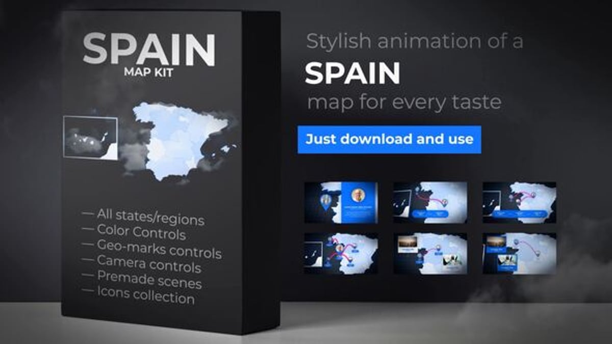 Spain Animated Map - Kingdom of Spain Map Kit, Video Displays ft. map ...