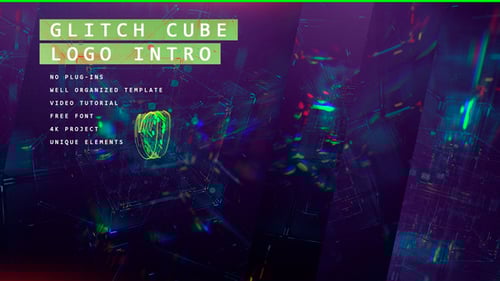 Digital Glitch Cube Logo Intro with Futuristic Distortion Effects