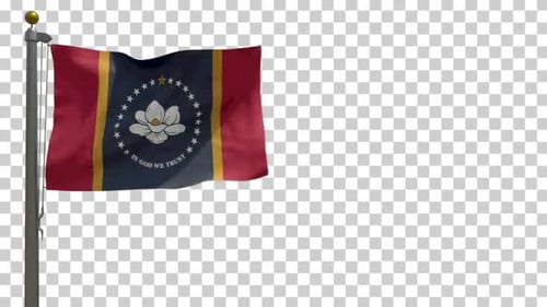 Realistic Mississippi State Flag Waving on Pole
