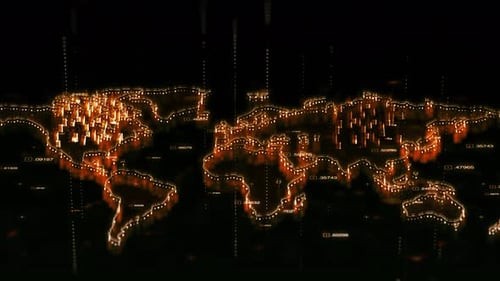 Futuristic World Map with Glowing Digital Data Network