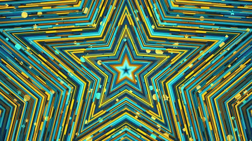 Dynamic Star Tunnel with Geometric Cyan and Gold Lines