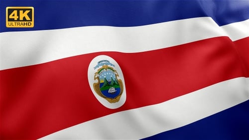 Waving Flag of Costa Rica with National Emblem