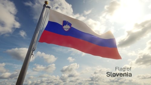 Realistic Waving Flag of Slovenia Against Cloudy Sky