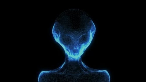 Futuristic Digital Alien Head Rotation Loop