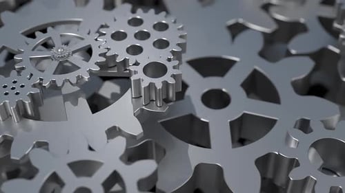 Seamless Loop of Interlocking Silver Gears Industrial Mechanism