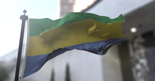 Realistic 3D Gabon Flag Waving in Wind