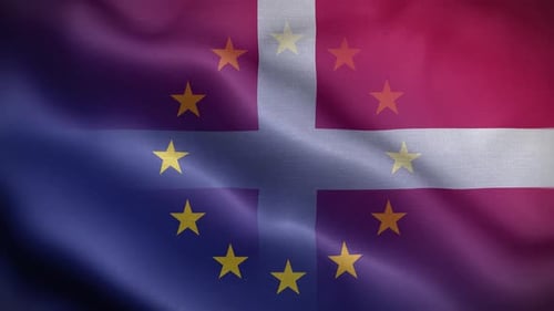 Animated Flag Waving European Union and Red Cross Motif