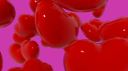 Seamless Loop of Flying Glossy Red Hearts