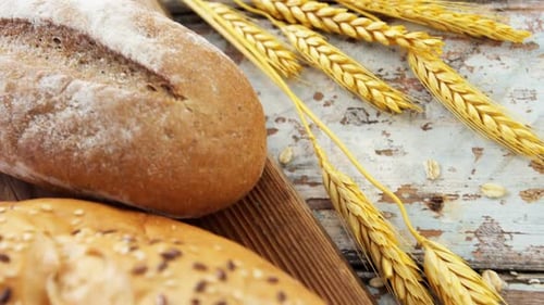 Close Up Breads and Grains on Wood