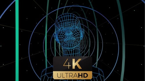 Futuristic Wireframe Human Head Traveling Through Digital Space