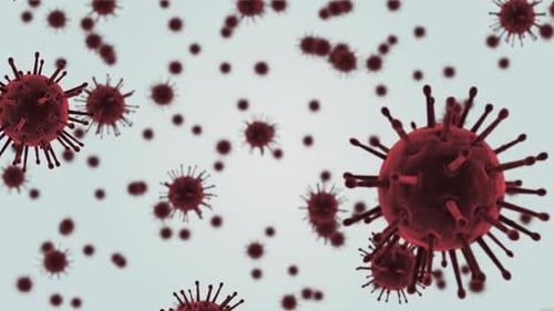 Animated 3D Viruses Floating in a Scientific Background