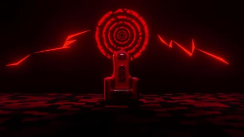 3D Futuristic Red Throne with Pulsating Abstract Energy Ring
