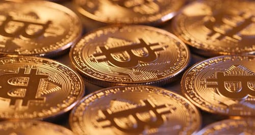 Shiny Bitcoin Coins Panning Close Up