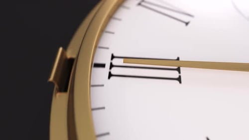 Closeup of Golden Watch Minute Arrow Camera Follows As It Move All the Way Around a Clock