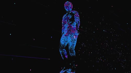 Digital Particle Human Figure Walking Animation Loop