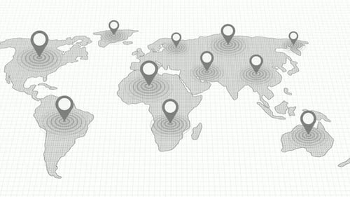 Suivi de la localisation de la carte du monde en couleur grise animé sur fond blanc