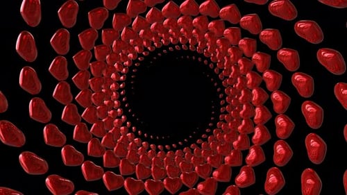 Glossy Red Hearts Spiral Tunnel Looping Background Animation