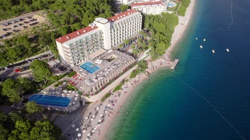 Aerial Drone View of the Hotel and Beach at the Sea