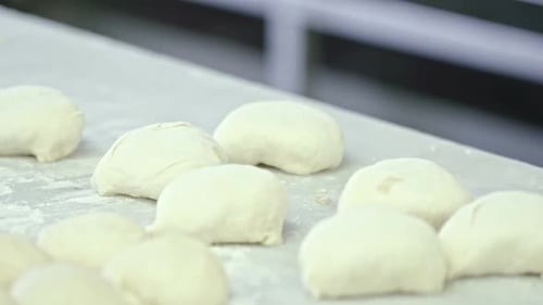 Raw Dough on Flour Dusted Table