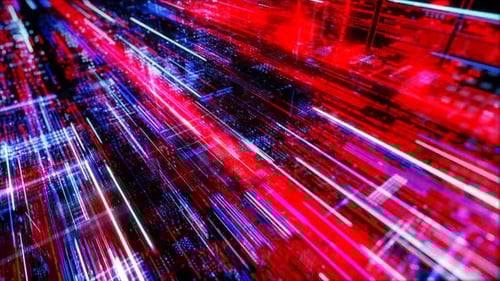 Abstract digital virtual city with technology and connection. 3D render 4K loop