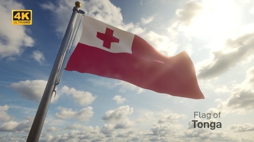 Tonga Flag Waving in Dynamic Sunny Sky Animation