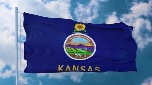 Waving Kansas State Flag in Realistic Slow Motion