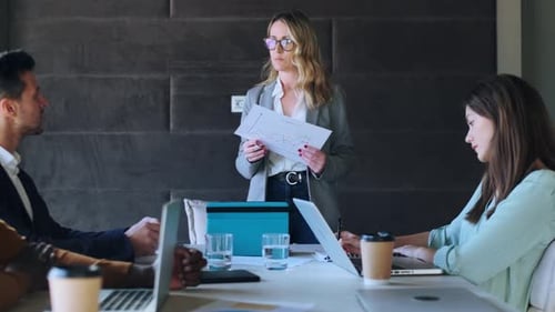 Business Presentation in Modern Corporate Conference Room