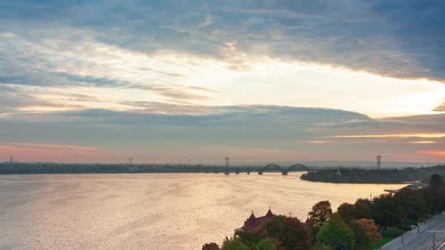 Timelapse Sunrise of Cityscape Big City Dnipro of Ukraine Popular Tourist Attractions in Ukraine