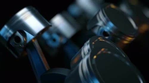 V8-Motor mit funktionierenden Kolben und Kurbelwellen im Inneren der Kamera
