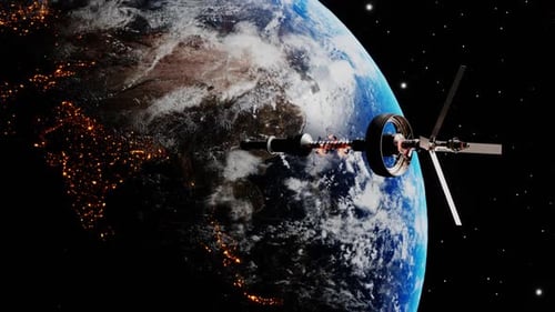 Science Space Ship Floating Above the Earth