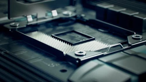 El zócalo o la ranura de la CPU están vacíos en la placa base del ordenador de sobremesa o servidor.