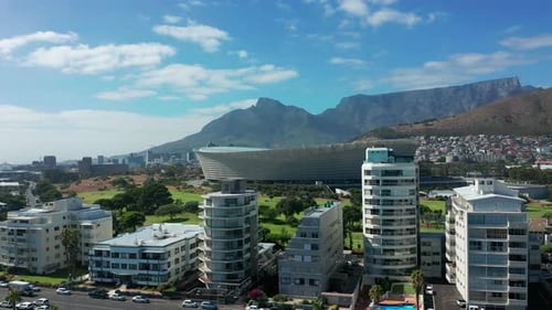Covid19 Lockdown Empty Football Stadium Aerial in Cape Town South Africa