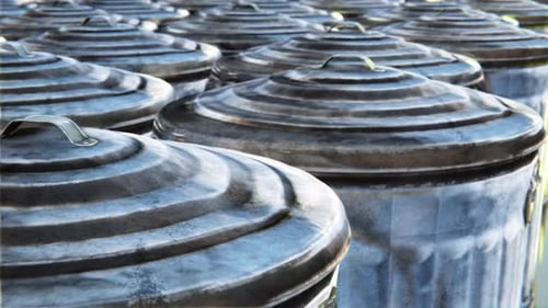 Repeating Metallic Trash Cans Industrial Pattern Animation