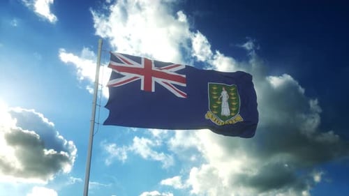 Waving British Virgin Islands Flag with Sunlit Clouds