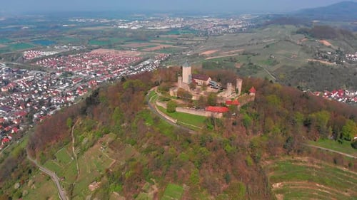 Beautiful top view of the Starkenburg castle in the German city of Heppenheim.