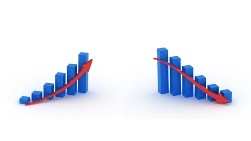 Gráfico de seta 3D indo para cima e para baixo