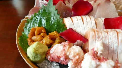 Sashimi Platter with Tuna, Uni, and Rose Petals