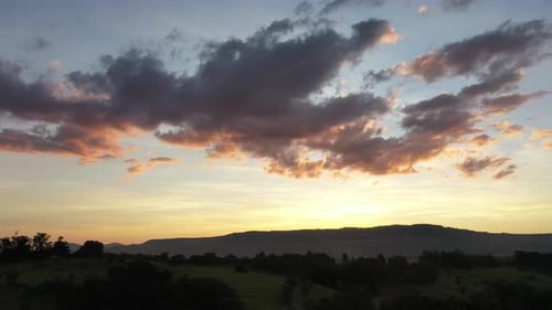 Sunset rural landscape aerial view. Nature scenery