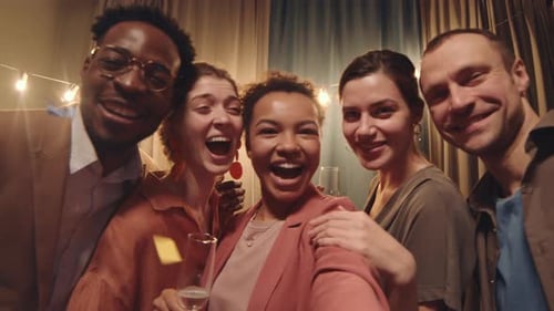 Friends Taking Selfie at Fun Indoor Celebration