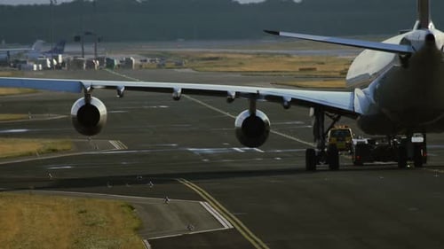 El avión va al hangar por la noche