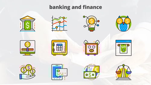 Animated Banking and Finance Flat Design Icon Set